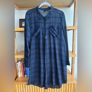 The Fisher Project Navy Silk Plaid Shirt Dress - size L